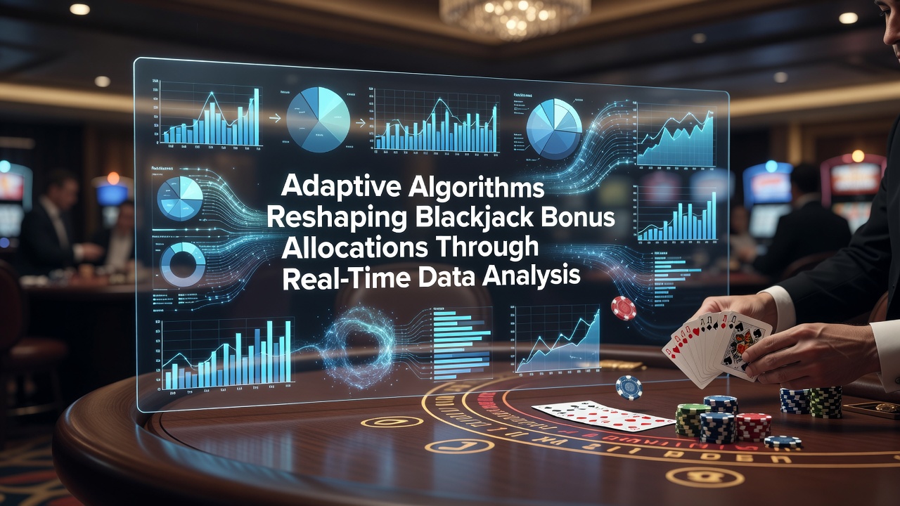 Illustration of adaptive algorithms processing real-time player data for blackjack bonus allocation in online casinos