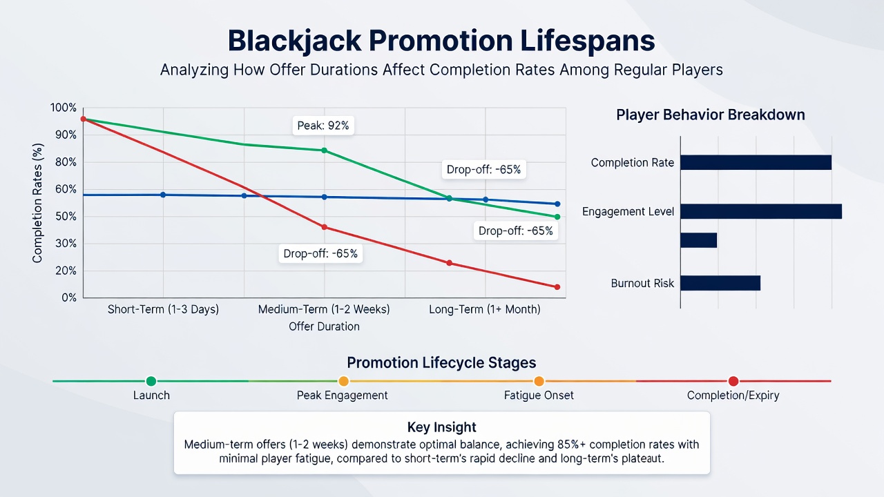Illustration of player engagement timelines for blackjack offers across multiple weeks