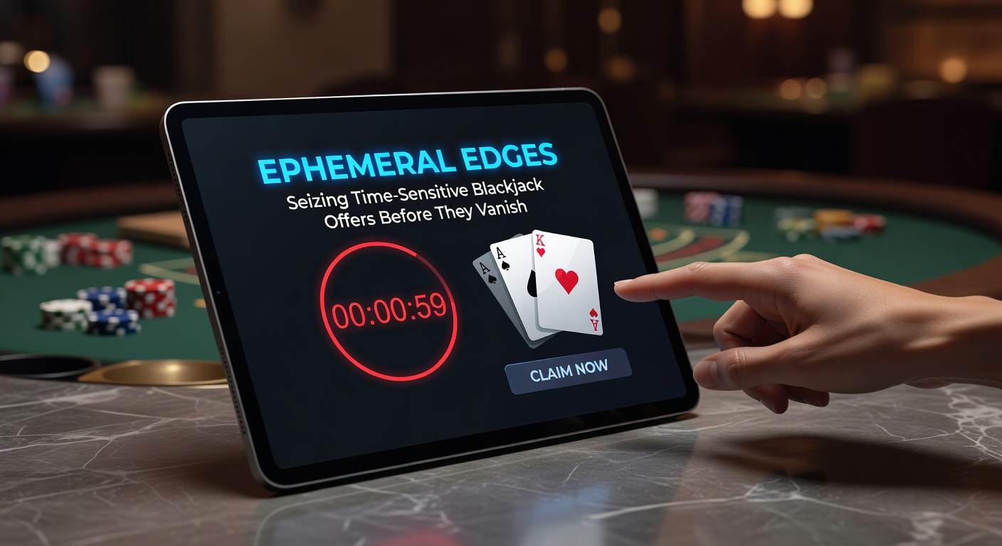 Clock ticking down on a blackjack table with flashing bonus notifications overlayed, symbolizing urgent time-sensitive promotions