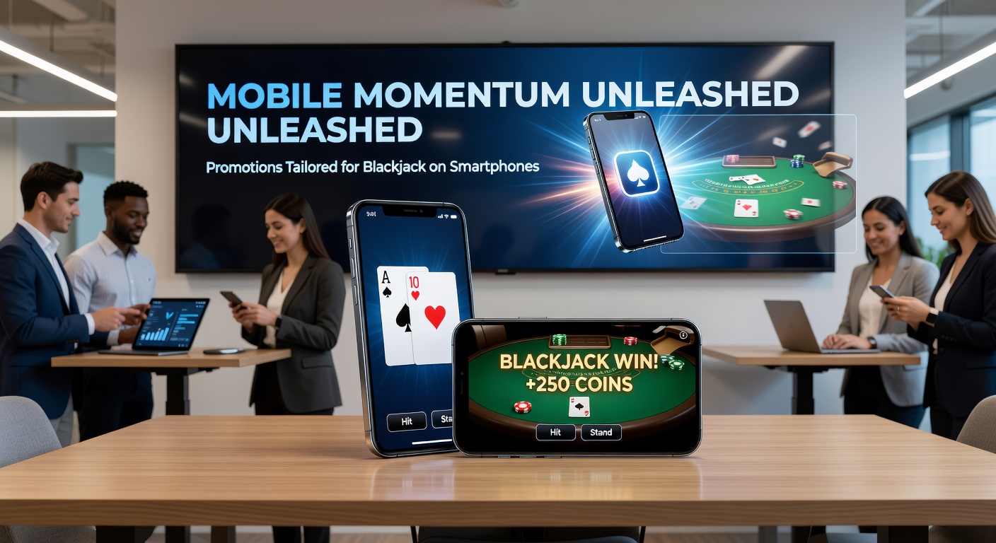 Smartphone displaying a vibrant blackjack game interface with promotional banners highlighting mobile-exclusive bonuses