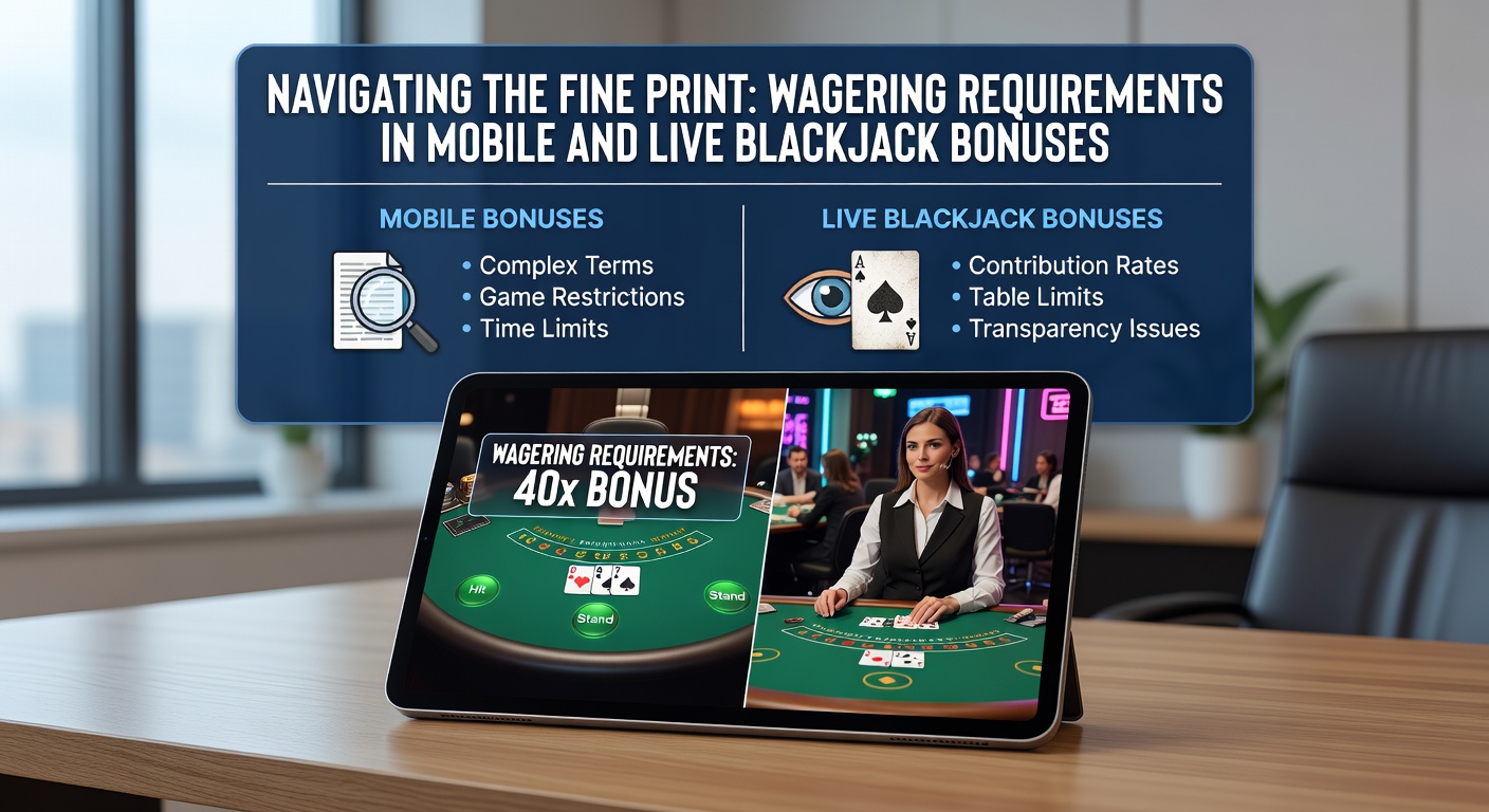 Screenshot of a live blackjack bonus terms page on a tablet, with wagering requirements circled and contribution tables expanded for clarity.