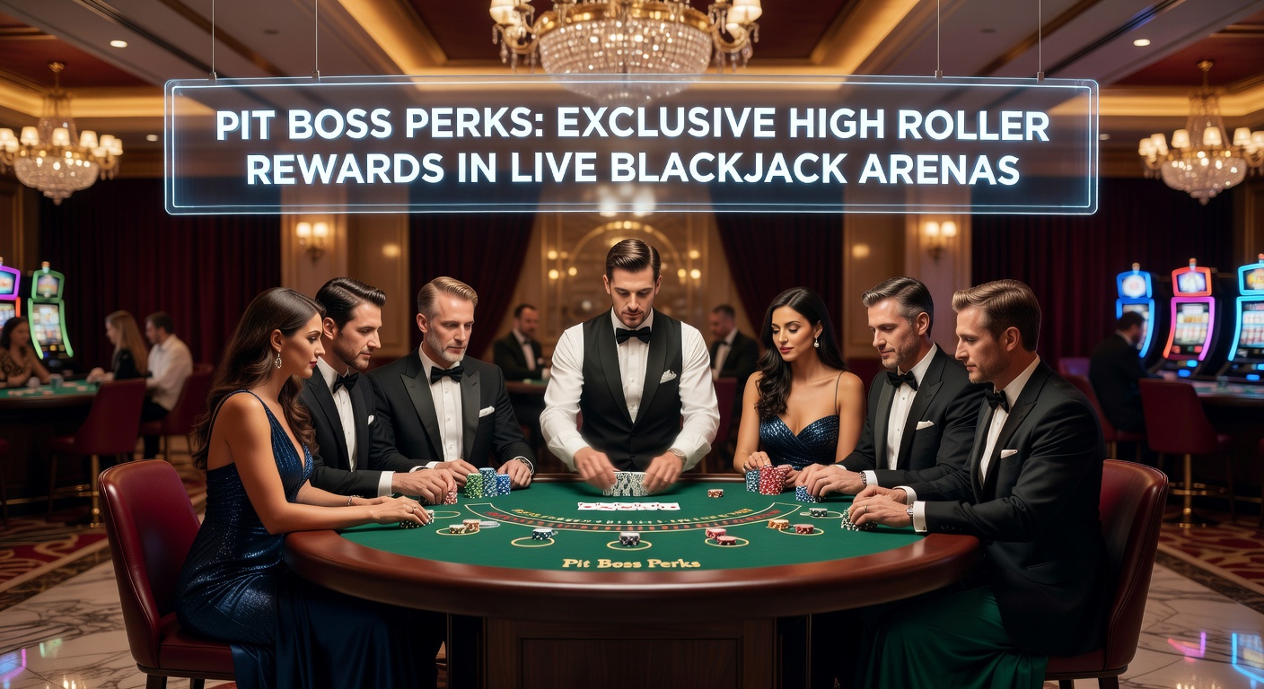 Pit boss in a tailored vest discussing comps with a high roller at an exclusive live blackjack table, chips stacked high in the background