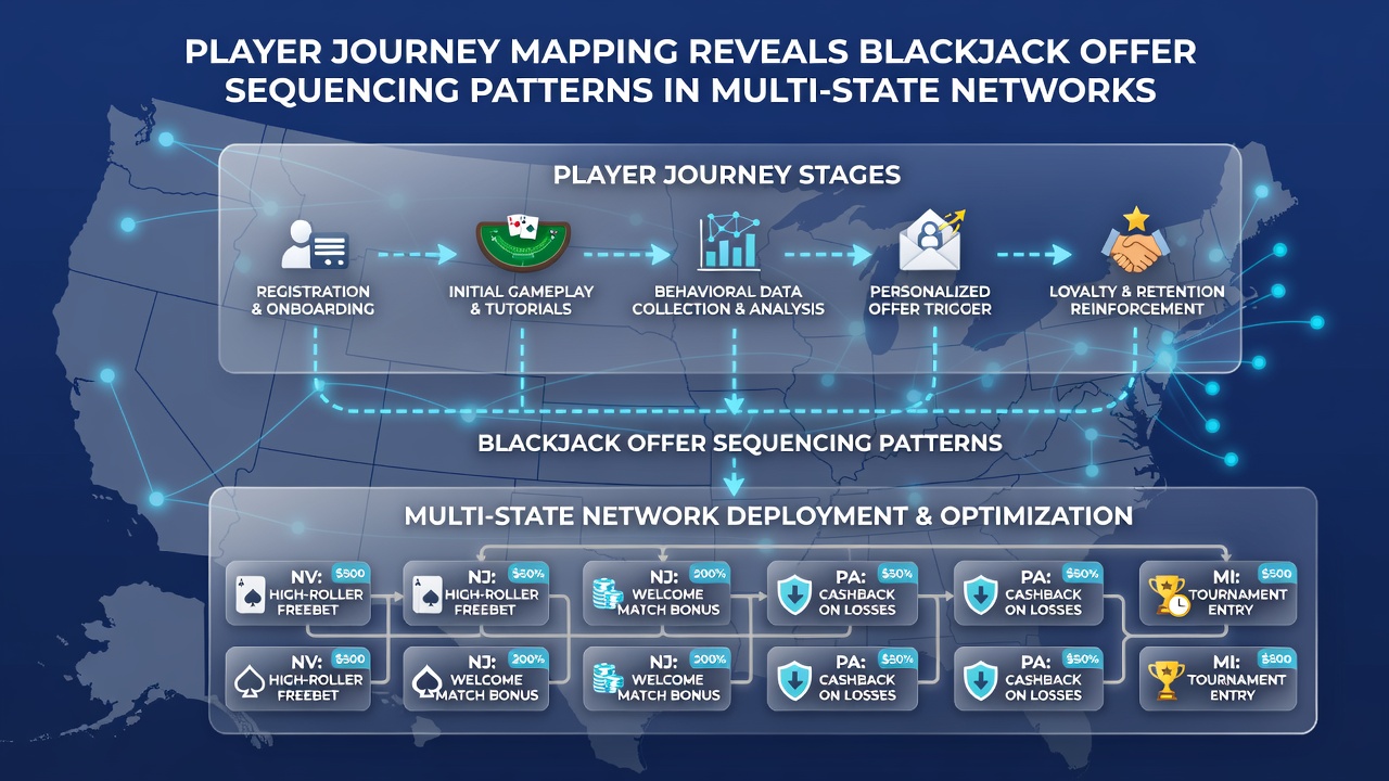 Diagram illustrating sequenced blackjack bonus flows in multi-state gaming networks