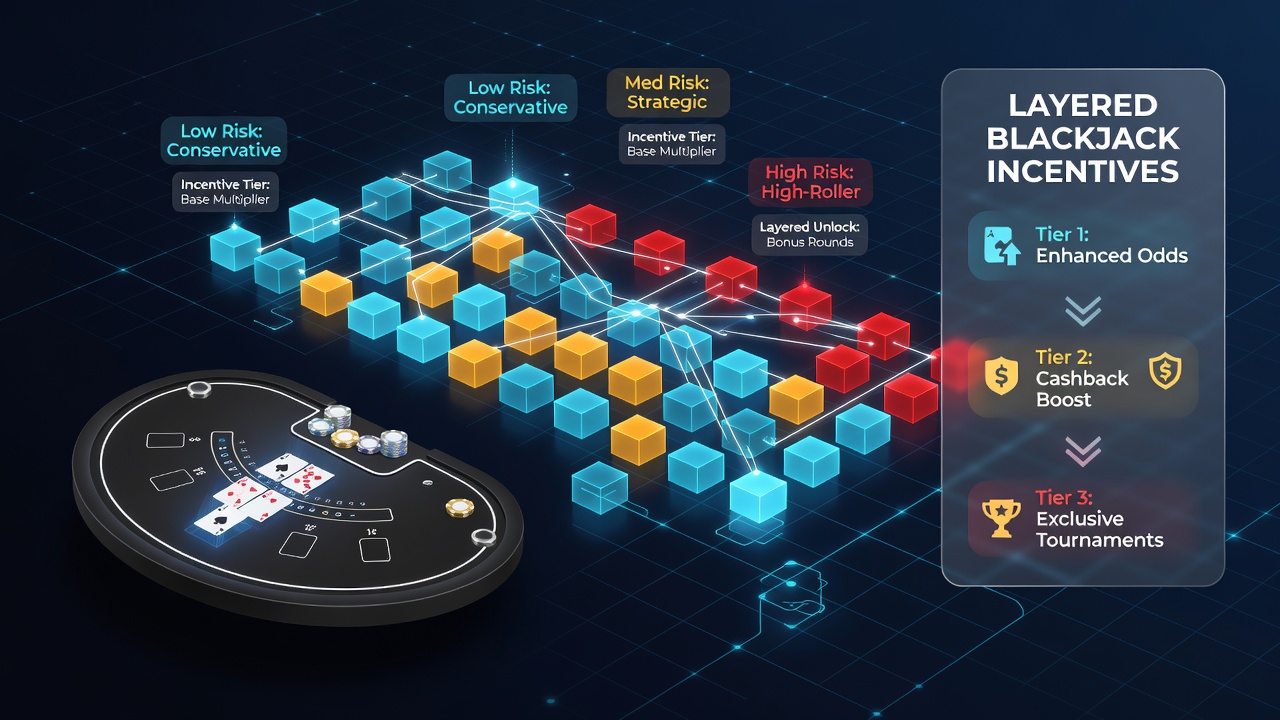 Illustration of layered blackjack incentives connected to player segmentation models in online casinos