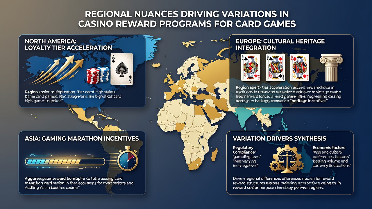 Casino loyalty program dashboard showing regional reward variations for card game players
